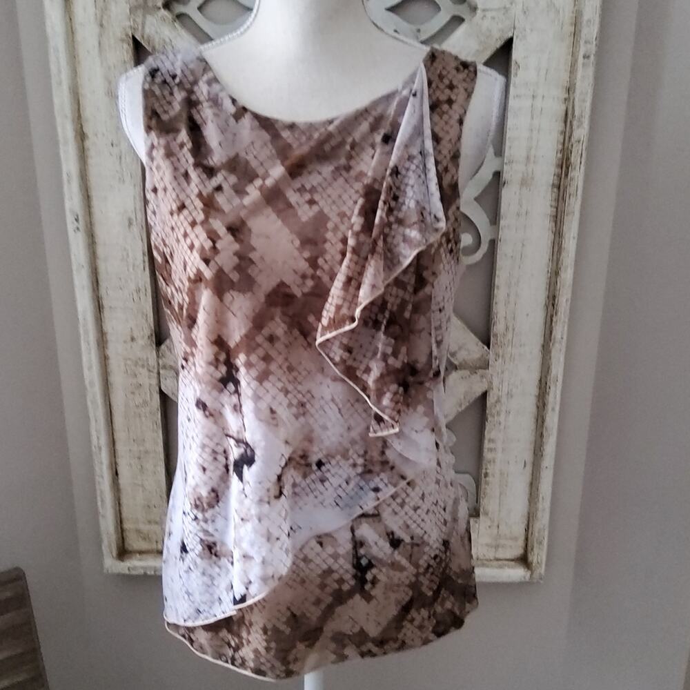 Worthington Women's Layered Ruffle Asymmetrical Sleeveless Tank Top in Brown